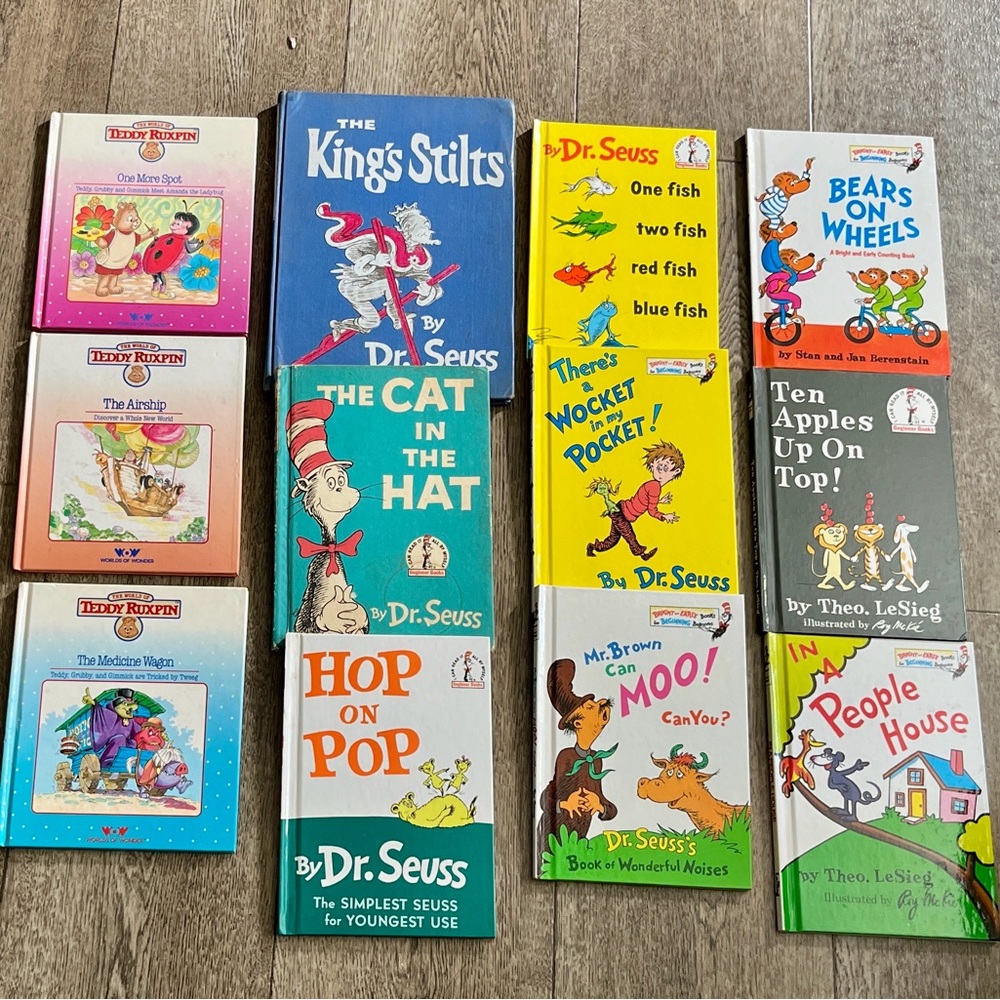 Lot of 12 Dr Seuss and Teddy Ruxpin children’s books in good condition.